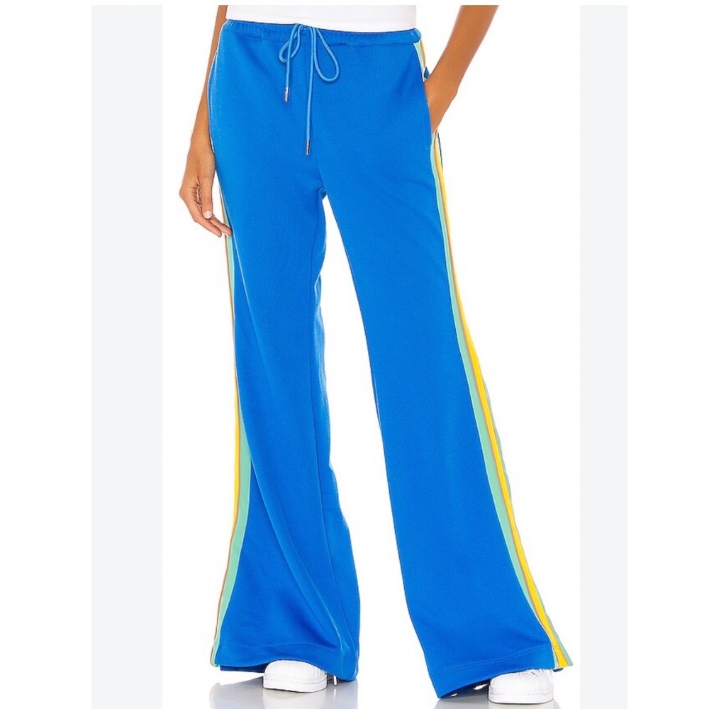Free People Movement She's a Rainbow Stripe Wide Leg Track Pants Blue XS Snap Up